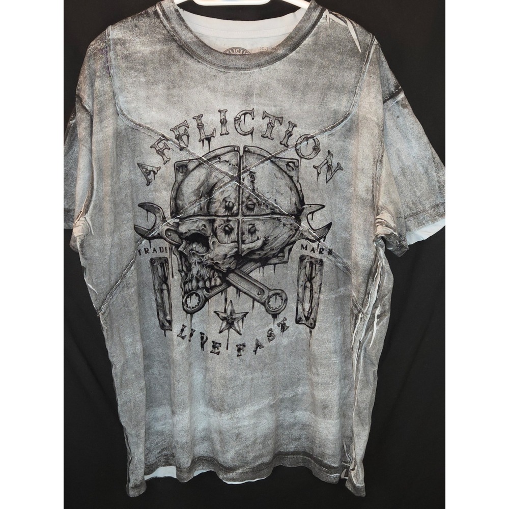 Affliction T Shirt Mens‎ 2X Large Live Fast Skull Graphic Print Heavy Cotton USA